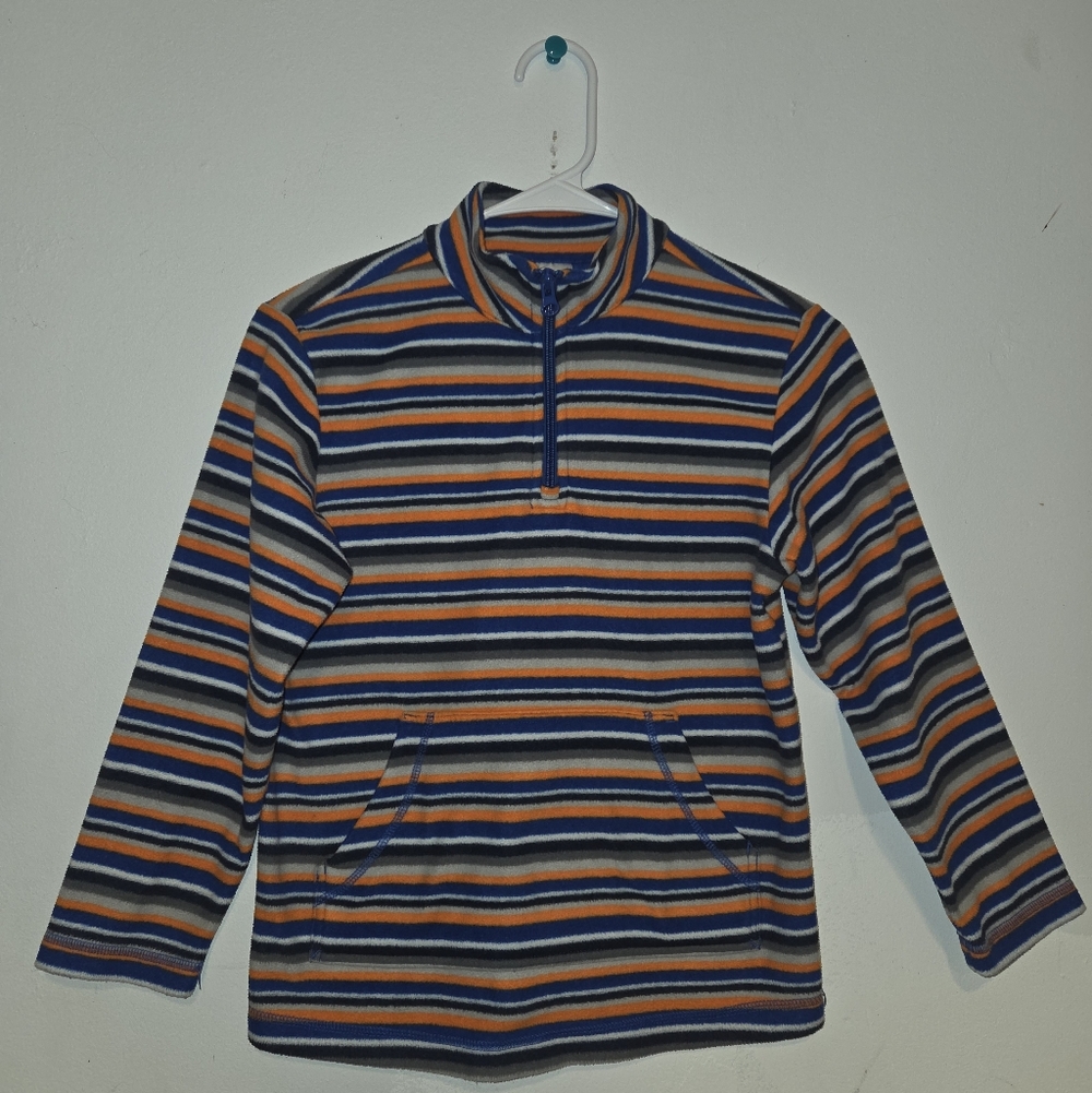 Hanna Andersson Striped Part Zip Pullover - Blue, Orange, Gray 130/8